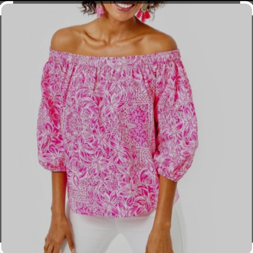 NWT Lilly Pulitzer pink white  top “New Zooms on the Bloc”